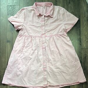 Pink Short Sleeve Button-Up Dress
